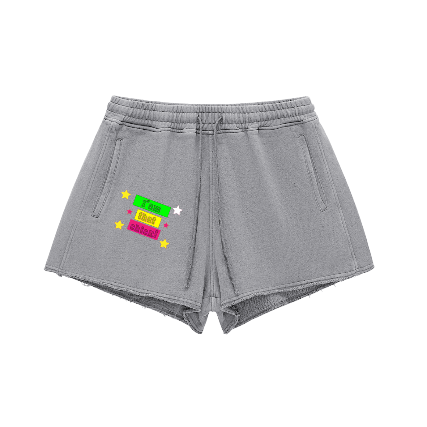 I'm that chick Snow Washed Raw Edge Drawstring Shorts