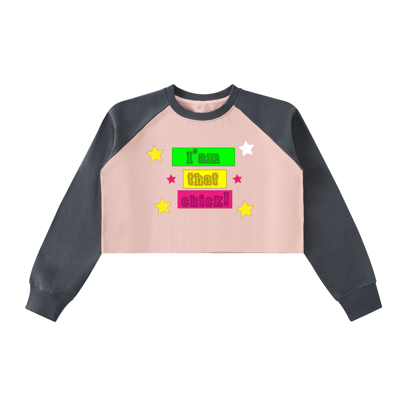 I'm that chick 2 Raw-Hem Color-Block Raglan Crop Sweatshirt