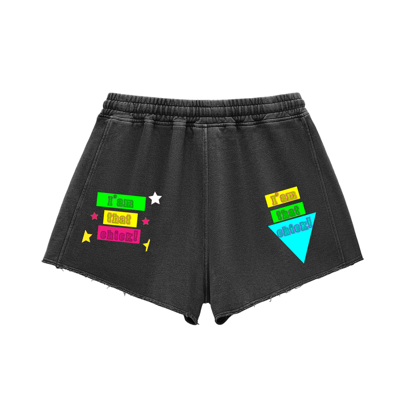 I'm that chick Snow Washed Raw Edge Drawstring Shorts