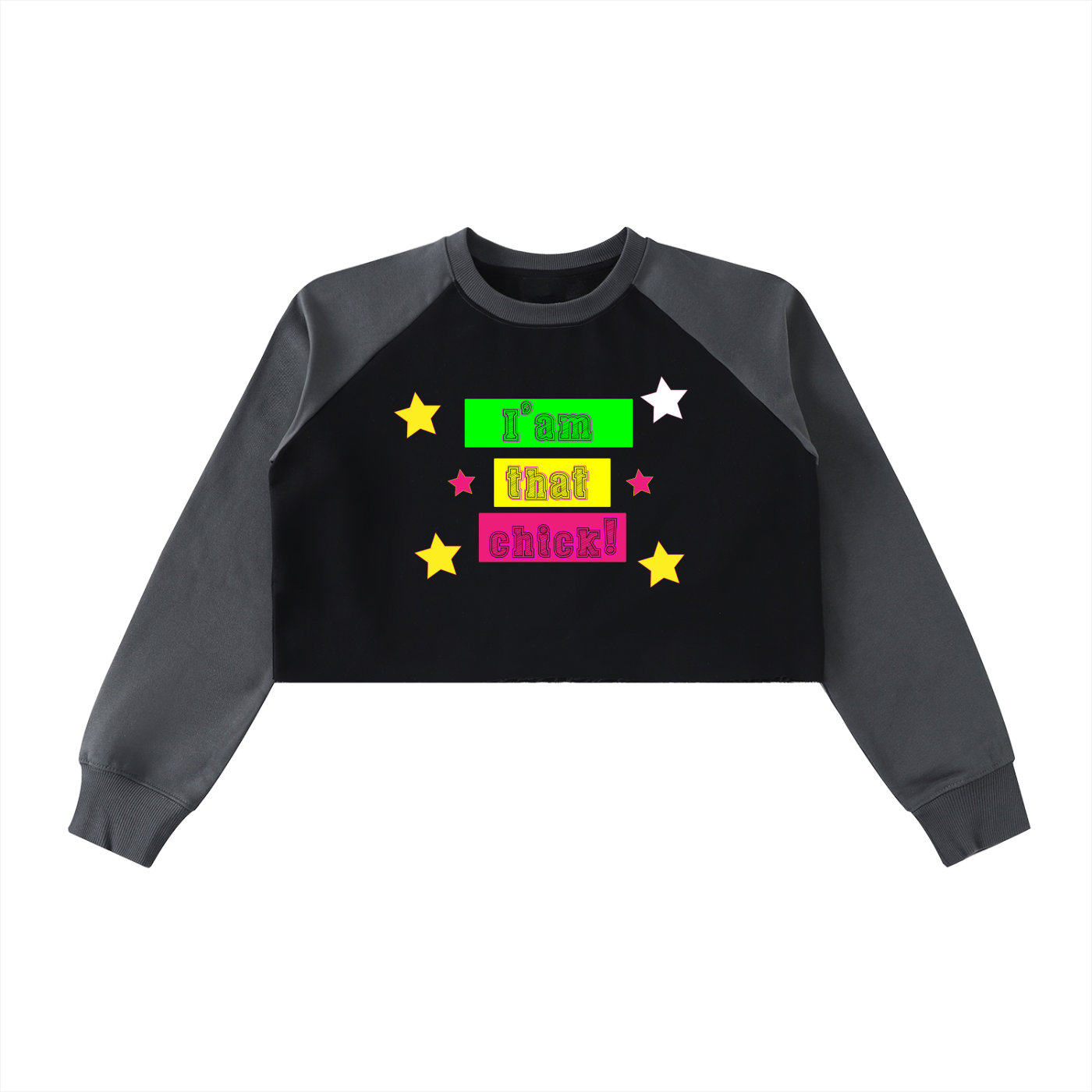 I'm that chick 2 Raw-Hem Color-Block Raglan Crop Sweatshirt