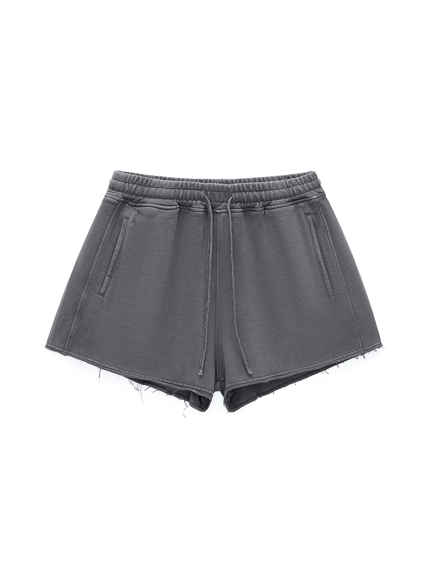 I'm that chick Snow Washed Raw Edge Drawstring Shorts