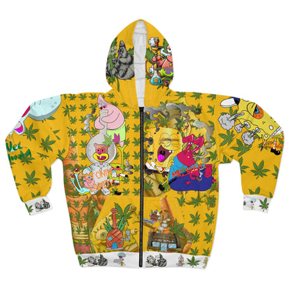 Unisex Zip Hoodie - Spongebobby 420 Weed Edition Funny