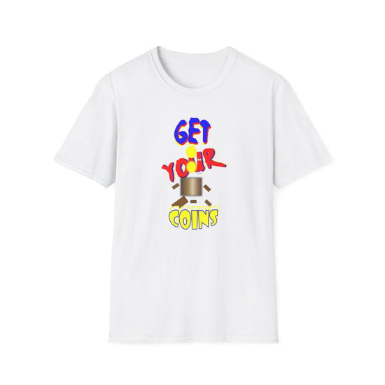 Get Your Coins T-Shirt — Retro Arcade Gaming Tee with Coin-Op Robot Graphic