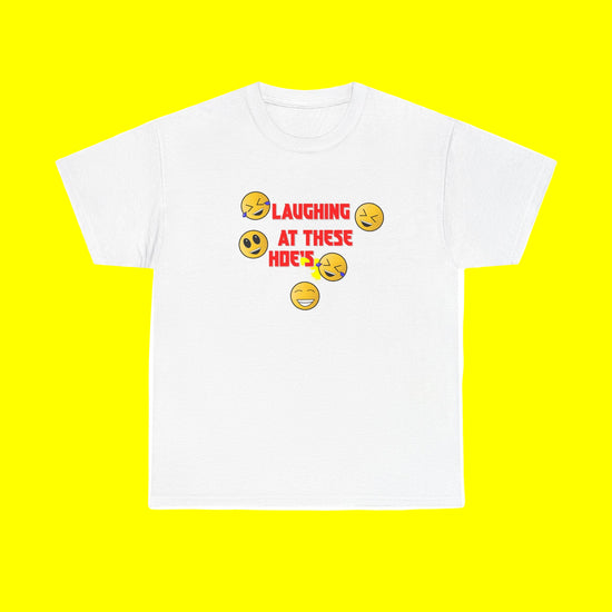 Laughing at these...Emoji Unisex Heavy Cotton Tee, Funny Graphic Tee, Casual Cotton Shirt, Gift for Friends, Everyday Wear, Sarcastic Humor T-Shirt