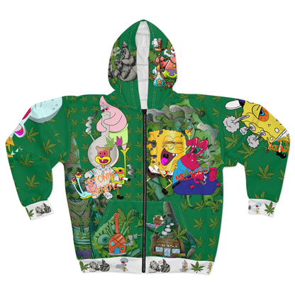 Copy of Unisex Zip Hoodie -[green] Spongebobby 420 Weed Edition Funny