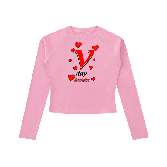V day baddie Dyed Washed Raglan Long Sleeve Slim T-Shirt