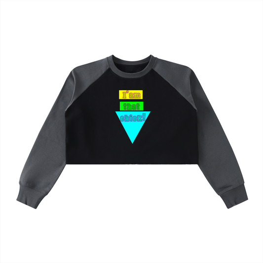 I'm that chick Raw-Hem Color-Block Raglan Crop Sweatshirt