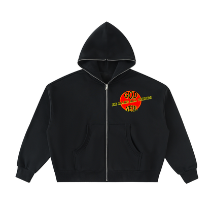 GOD he make all things new Fleeced Full-Zip Boxy Hoodie