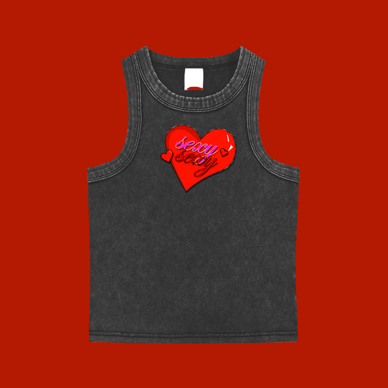 Snow Washed Tank Top – Sexy Big Heart Print Vintage Style fo