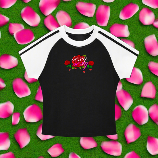 Sexy Sexy [rosese] Contrast Stripes Bodycon Raglan  Sleeve T-Shirt