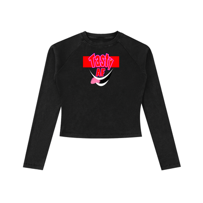 Tasty AF Dyed Washed Raglan Long Sleeve Slim T-Shirt
