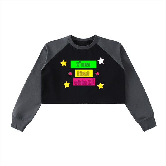 I'm that chick 2 Raw-Hem Color-Block Raglan Crop Sweatshirt